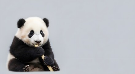 Obraz premium Adorable Baby Panda Enjoying Bamboo Shoot Close-Up Wildlife Photography