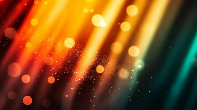 Colorful abstract light rays with bokeh effects creating a vibrant atmosphere in a dark setting