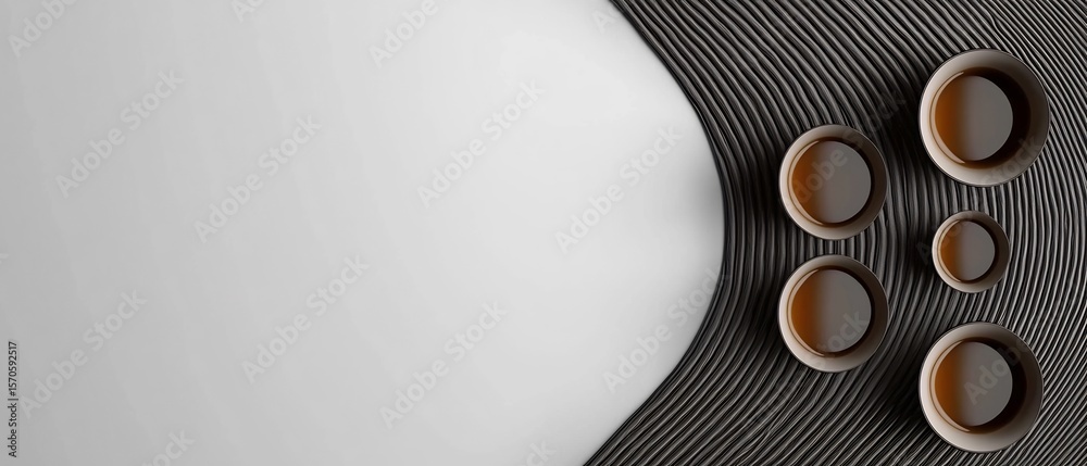 Poster minimalist abstract background with circular elements and textured gray waves