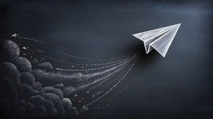 A paper airplane taking flight from a chalkboard representing the pursuit of knowledge and the of new possibilities in life