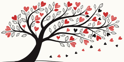 Obraz premium A set of simple hand-drawn trees, black tree sketches on a white background, looks like a drawn forest in red white background vector illustration. 