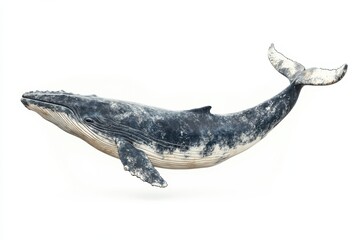 Humpback Whale Tail in Upward Arc Ocean Marine Life Aquatic Mammal Wildlife on white background. Generative AI