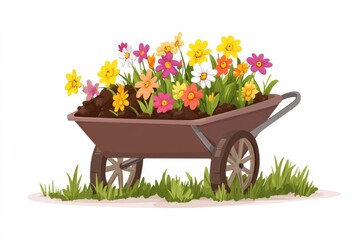 Wheelbarrow of Flowers Blooming Beauty Springtime Garden Floral Abundance Joyful on white background. Generative AI