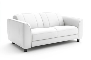 Modern White Leather Couch Living Room Furniture Contemporary Design Minimalist on white background. Generative AI
