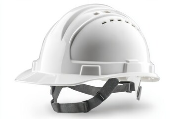 White Hard Hat Construction Safety Gear Protective Headwear for Building Workers on white background. Generative AI