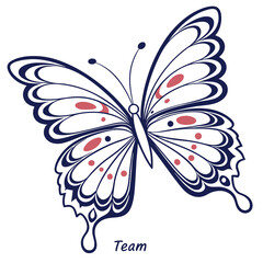 Abstract Line Art Butterfly Vector with Red and Blue Accents

