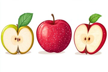 Red and Green Apples Fruits Food Healthy Eating Nutrition Freshness Sweetness 80 on white background. Generative AI