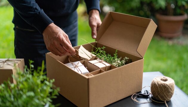 Person Packing Eco Friendly Gift Box With Herbs