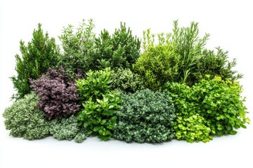 Lush greenery display Variety of textures and shapes nature s beauty botanic on white background. Generative AI