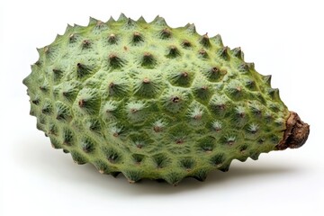 Fresh Green Soursop Fruit Still Life Spiky Tropical Exotic Food Isolated Close on white background. Generative AI