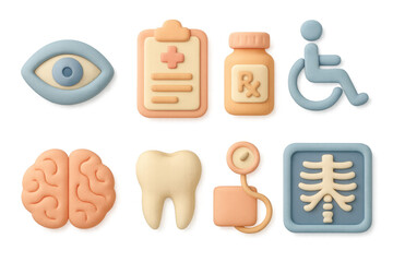 3d medical icons set illustration for healthcare design