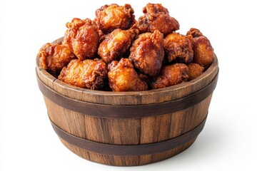 Fried Chicken Bites in a Barrel Crispy and Delicious Appetizer Meal Food on white background. Generative AI