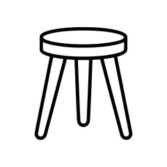 Minimal black line art illustration of a three legged stool with round seat