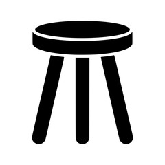 Minimalist black silhouette of a three legged wooden stool with round seat