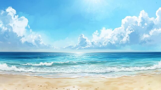 Summer sandy beach, watercolor paints