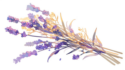 lavender stems and soft buds, neutral tones on white background