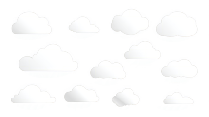 Flat white cloud icon set, various shapes