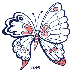 Abstract Line Art Butterfly Vector with Red and Blue Accents

