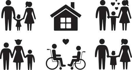Diverse family silhouettes icons set