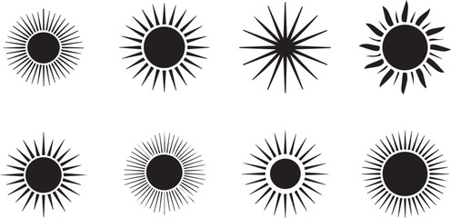 Eight sun silhouettes geometric and natural styles