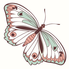 Abstract Line Art Butterfly Vector with Red and Blue Accents

