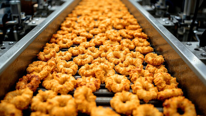 Close-up of efficient snack food production line