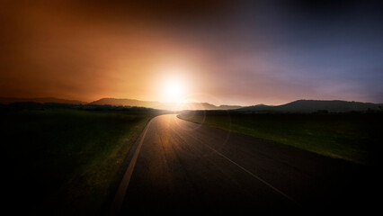 sunset over the road