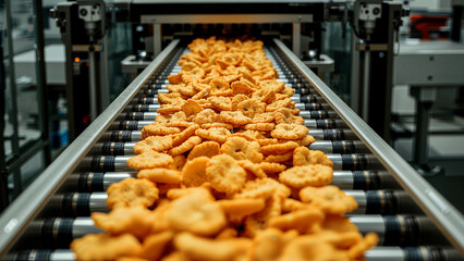 Efficient snack food production on a conveyor belt