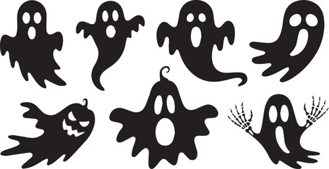 Spooky halloween ghost silhouettes collection