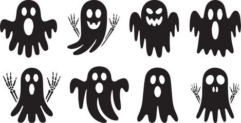 Spooky halloween ghost silhouettes set