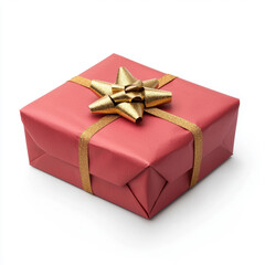 Fototapeta premium Festive red gift box wrapped with gold ribbon and bow, perfect for Christmas or special occasions, evoking joy and celebration