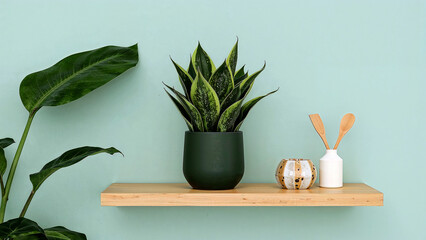 Snake plant elegantly displayed in matte pot on shelf