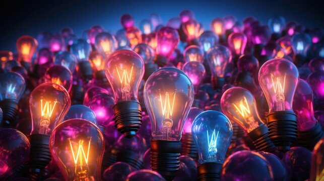 Light Bulbs Glow And Generate Bright Ideas With Creativity Concept.