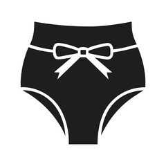 Black and white lace lingerie and cotton underwear with a black bra isolated on white A minimalist flat design illustration of a pair of black women's underwear silhouette icon vector art on white 