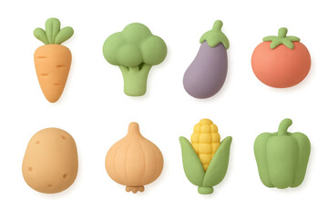 Colorful clay vegetable icons illustration for creative design projects
