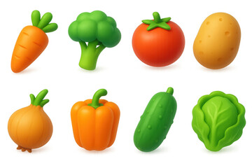 Colorful 3d vegetable icons illustration for healthy eating design