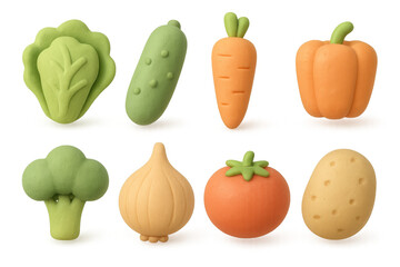 Colorful vegetable icons in simple 3d style for food design projects