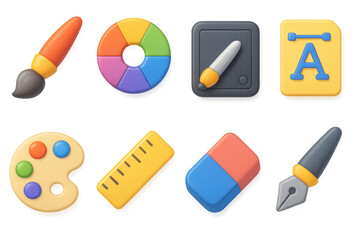 Creative digital design tools illustration in 3d style for graphic projects