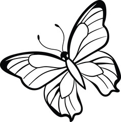 Outline sketch of a butterfly perched sideways in a calm resting pose on white background, Butterfly perched side view sketch, Outline of resting butterfly vector