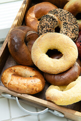 Freshly Baked Bagels on Bakery Shelves