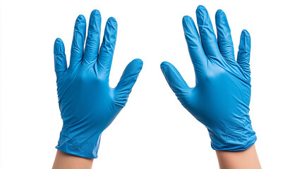 Obraz premium hands in blue rubber gloves on a white background