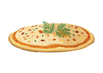 Golden Flatbread Topped with Fresh Dill - Vector Illustration