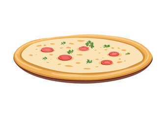 Appetizing Flatbread with Red Savory Toppings - Vector Illustration