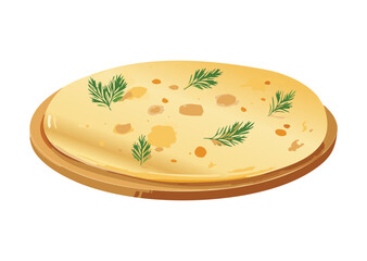 Freshly Baked Flatbread with Herbs - Vector Illustration