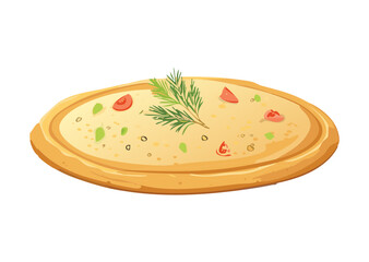 Light Flatbread with Green Dill-like Herbs - Vector Illustration