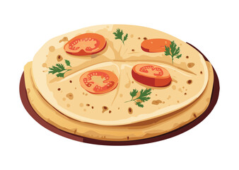Folded Flatbread with Fresh Tomato Slices - Vector Illustration