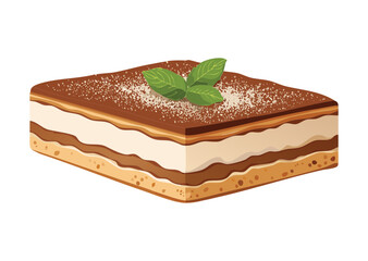 Elegant Tiramisu Cake with Mint Accent - Vector Illustration