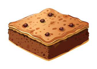 Brown Square Cake Chocolate Chips Dessert - Vector Illustration