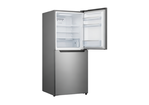 Silver refrigerator with open doors appliance kitchen