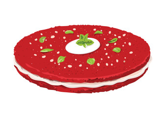 Red Sweet Pancake White Cream Garnish - Vector Illustration